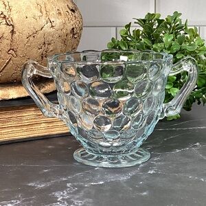 Vintage Anchor Hocking Blue Bubble Glass Open Sugar Bowl